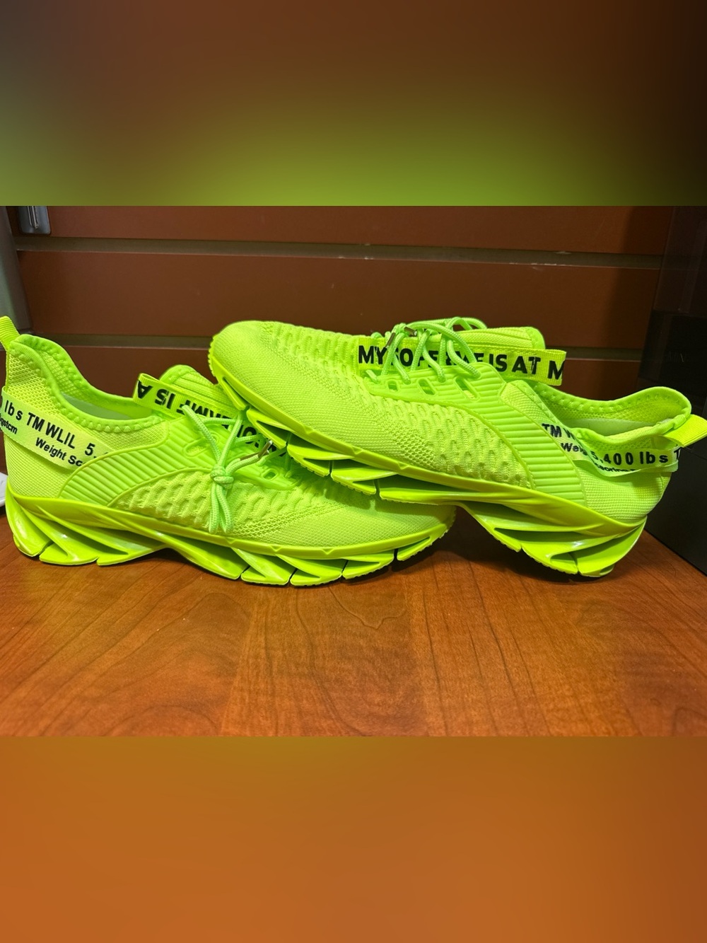Neon Green Knit Chunky Athletic Sneakers Size 45 - Picture 2 of 8